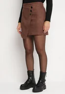 Spódnice - Brązowa Kopertowa Spódnica o Trapezowym Kroju Ozdobiona Guzikami Niloria - miniaturka - grafika 1