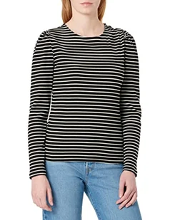 Vila Damska koszulka z długim rękawem Vibalu Puff L/S Rib Top-Noos, Czarne/paski: optical Snow, XL - Koszulki i topy damskie - miniaturka - grafika 1