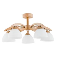Lampy sufitowe - Lampa sufitowa wisząca Emir jasne drewno-biała-chromowana 5xE27x15W wym: 28,5 x 56 x 56 cm metal Alfa - miniaturka - grafika 1