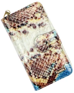 Portfel Damski Skóra Naturalna PATRIZIA Duży Z Suwakiem Piórnik Lakierowany VL-116 NIEBIESKI RFID 16,5 x 9 x 3,5 [cm] - Portfele - miniaturka - grafika 1