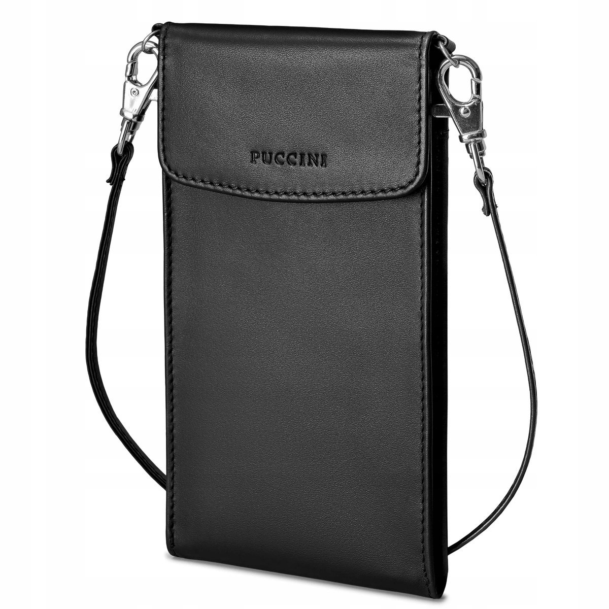 Torebka Damska Skórzana Na Telefon Crossbody Czarna PUCCINI VC92525-1