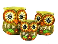 Figurki dekoracyjne - Sowa Drewniana Figurka Dekoracyjna Sówka Ozdoba Prezent Zestaw 3 Sztuk - miniaturka - grafika 1