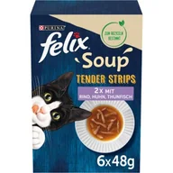 Mokra karma dla kotów - Felix Soup Tender Strips Zupa 6 x 48 g Wołowina, kurczak i tuńczyk - miniaturka - grafika 1