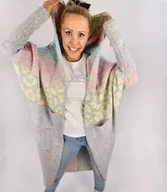 Swetry damskie - Długi kardigan sweter kolorowa panterka z wełną-S - miniaturka - grafika 1