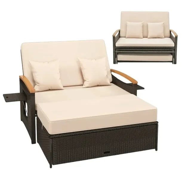 Zestaw Rattanowe meble ogrodowe 3w1 Sofa rozkładana