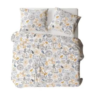 Pościel z kory 160x200 biała granatowa kwiaty liście 1855N Bielawa KARO - Pościel - miniaturka - grafika 1