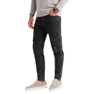 Jeansowe spodnie cargo SLIM FIT czarne V2 OM-PADP-0176 XL - Spodnie męskie - miniaturka - grafika 1