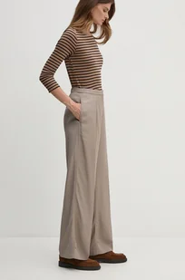 Calvin Klein spodnie z domieszką lnu kolor beżowy szerokie high waist K20K207641 - Spodnie damskie - miniaturka - grafika 1