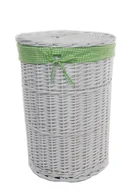 Kosze na bieliznę - Kosz na pranie Kosz na pranie Skrzynia na pranie Wiklinowa okrągła biała pokrywa Worek na pranie Zielony wzór w kratkę D.32cm H.48cm - miniaturka - grafika 1