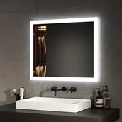 Lustra - EMKE Lustro łazienkowe z oświetleniem LED 50x60 cm, z Przeciwmgielne, przełącznikiem przyciskowym, Lustro z zimnym/ciepłym białym podświetleniem - miniaturka - grafika 1