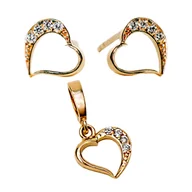 Zestawy biżuterii dla kobiet - Złoty zestaw biżuterii damskiej 14KT małe serca z cyrkoniami kolczyki wkrętki i zawieszka 1.13g - miniaturka - grafika 1