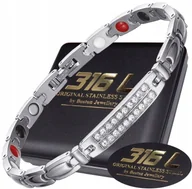 Bransoletki - SREBRNA ZDROWOTNA BRANSOLETKA DAMSKA MAGNETYCZNA MOC Z CYRKONIAMI ORYGINAŁ - miniaturka - grafika 1