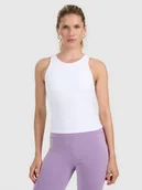 Koszulki i topy damskie - 4F Top slim z prążkowanej dzianiny damski - biały L - miniaturka - grafika 1