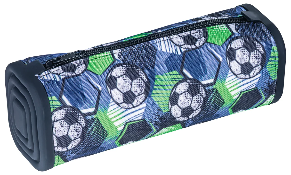 Piórnik silikonowy kwadratowy GIMBOO, z nadrukiem, 210x72x72mm, piłka, czarno-zielony