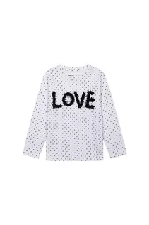 Bluzki dla dziewczynek - Biała bluzka dziewczęca w kropeczki z napisem LOVE - grafika 1