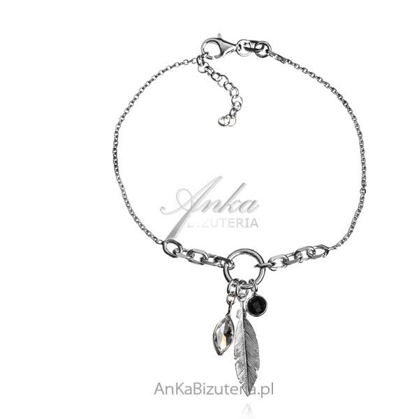 ankabizuteria.pl Bransoletka srebrna piórko z cyrkoniami