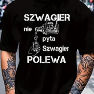 Koszulki męskie - TEMU Męska koszulka z grafiką kubka kawy i cyrylicznym napisem w stylu polskim - z motywem polskiej kultury, krótki rękaw, okrągły dekolt, idealna na - miniaturka - grafika 1