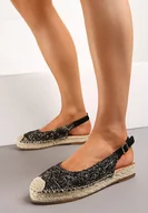 Espadryle damskie - Czarne Espadryle na Płaskiej Plecionej Podeszwie z Ażurową Cholewką Sousi - miniaturka - grafika 1