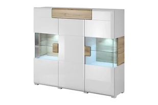 Nowoczesna duża komoda z witryną półki i szuflady biała TOLEDO Konsimo - Komody - miniaturka - grafika 1