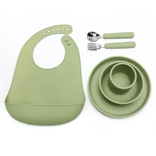 Zestaw Naczyń Silikonowych [Kolor Zielony] - Zestawy naczyń dla dzieci - miniaturka - grafika 1