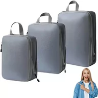 Akcesoria podróżnicze - ORGANIZER KOMPRESYJNY do pakowania walizki Podróżne Torby Zestaw 3 szt     SZARY - miniaturka - grafika 1