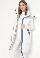 Kamizelki damskie - Biała Długa Kamizelka z Kapturem Zapinana na Suwak Zinroris - miniaturka - grafika 1