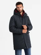 Kurtki męskie - Klasyczna długa męska kurtka typu parka czarna V6 OM-JALJ-0166 S - miniaturka - grafika 1