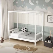 Łóżka dla dzieci i młodzieży - ML-Design łóżko dziecięce biały sosnowe 70x140 cm z materacem bramką piłkarską ramą z listew siatką łóżko pojedyncze dla chłopców i dziewczynek - miniaturka - grafika 1