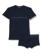 Koszulki męskie - Emporio Armani Męski T-shirt + Trunk Christmas Shiny Logo Underwear, morski, M - miniaturka - grafika 1