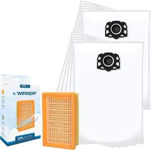 Wessper 10 włókninowych worków filtracyjnych + 1 płaski filtr plisowany odpowiedni do odkurzaczy Kärcher WD 4, WD 5 i WD 6 typu KA 33 wraz z filtrem 2.863-005.0 zamiennik - Filtry do odkurzaczy - miniaturka - grafika 1