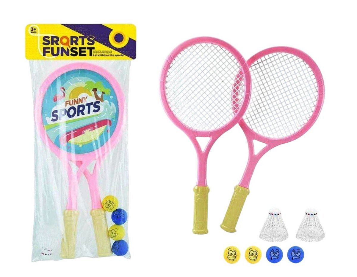 ZESTAW SPORTOWY DLA DZIECI – 2 RAKIETKI + PIŁECZKI + LOTKI – ZABAWKA PLENEROWA 61 CM