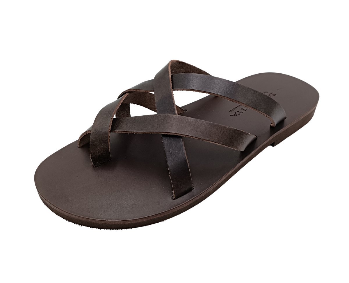 Brązowe greckie męskie klapki ze skóry naturalnej SANDINISTA S4695 [Rozmiar: 42]