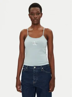 Calvin Klein Jeans Top Monologo J20J223105 Niebieski Slim Fit - Koszulki i topy damskie - miniaturka - grafika 1