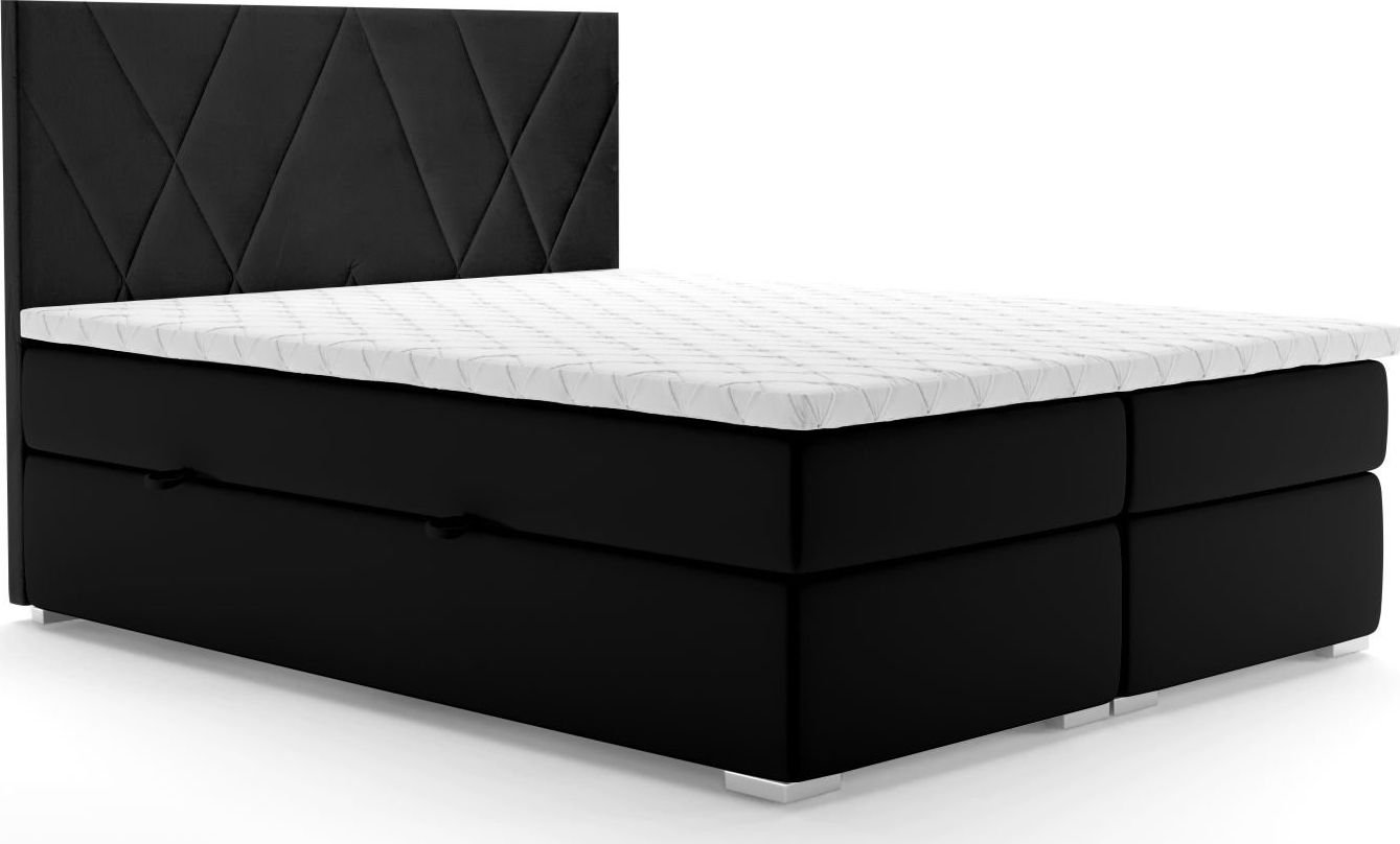 LAVERTO Łóżko kontynentalne MELROSE 140x200 czarne velvet z pojemnikiem