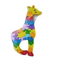 Puzzle - Puzzle Drewniane Edukacyjne Żyrafa Układanka Puzzle 3D Literki Cyfry 2W1 - miniaturka - grafika 1