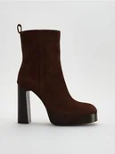 Kozaki damskie - Reserved - Skórzane botki na obcasie - brązowy - miniaturka - grafika 1