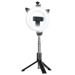 UCHWYT SELFIE - z odpinanym pilotem bluetooth, tripodem i lampą pierścieniową - P40D-3 Czarny - Selfie stick - miniaturka - grafika 1
