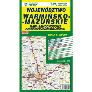 Województwo Warmińsko-Mazurskie 1:220 000 mapa - Wydawnictwo Piętka - mapa - Obcojęzyczne przewodniki, mapy i atlasy - miniaturka - grafika 1