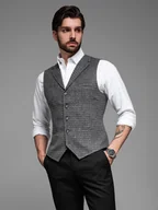 Kamizelki męskie - Elegancka kamizelka męska w kratkę z klapami czarna V3 OM-BLZV-0110 XXL - miniaturka - grafika 1