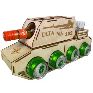 Prezent Dla Taty Na Urodziny Imieniny Dzień Ojca Mężczyzny Chłopaka Święta - Czołg Na Piwo "Tata Na 102" Upominek Skrzynka Stojak Na Alkohol Pomysł - Pozostałe akcesoria barmańskie - miniaturka - grafika 1