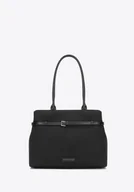 Torebki damskie - Damska shopperka z ozdobnym paskiem na froncie czarno - srebrna - miniaturka - grafika 1