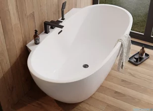 ScandiBath Mandal wanna wolnostojąca/przyścienna z korkiem i przelewem CZARNYM 150x77cm  Q360S-1501OEMBL - Wanny z hydromasażem - miniaturka - grafika 3