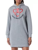 Bluzy damskie - Love Moschino Damska bluza z kapturem z długim rękawem z chained hearts z nadrukiem, Średni melanż, szary, 42 - miniaturka - grafika 1