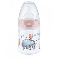 Butelki dla niemowląt - NUK Butelka FC+ z PP 150ml seria DISNEY KUBUŚ PUCHATEK ze wskaźnikiem temperatury (0-6mc-a, smoczek SILIKON do mleka) różowa - OSIOŁEK 743932A - miniaturka - grafika 1