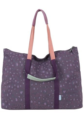 Fritzi My Shopper Leo nylonowa damska torebka na zakupy, festiwal, miasto, wegańska, panterka, ultralekka, z zamkiem błyskawicznym, 31 x 42,5 x 22,5 cm – różowa, zielona, fioletowa, beżowa, liliowy