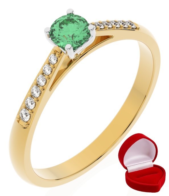 ZŁOTY PIERŚCIONEK ZARĘCZYNOWY 585 14k SZMARAGD 0,24 ct + PUDEŁKO R22