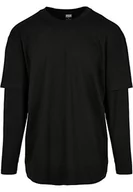 Koszulki męskie - Urban Classics Męska koszulka z długim rękawem, oversized Shaped Double Layer Longsleeve, Basic Tee, dostępna w rozmiarach od S do 5XL, czarny/czarny, M - miniaturka - grafika 1
