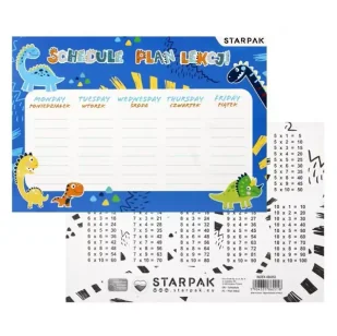Plan lekcji z tabliczką mnożenia Dino (25szt) - STARPAK - Szkolne artykuły papiernicze - miniaturka - grafika 1