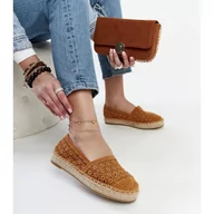 Espadryle damskie - Brązowe koronkowe espadryle na platformie Samra - miniaturka - grafika 1