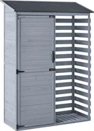 Altany ogrodowe - BELIANI Ogrodowy domek narzędziowy szary drewno jodłowe asfaltowy dach z półkami i drzwiami zamykanymi na zasuwkę - miniaturka - grafika 1